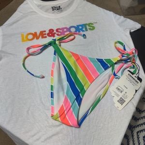 LOVE & SPORTS NWT Bikini Bottom & T Shirt 2 piece Set *NO* Bikini Top.  XS/S